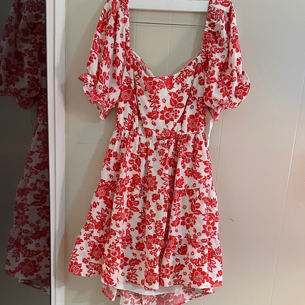 Red and White Floral Dress